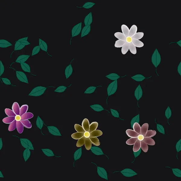Komposisi Bebas Dengan Bunga Berwarna Warni Sederhana Dan Daun Hijau - Stok Vektor