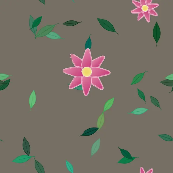 Flores Con Hojas Verdes Composición Libre Ilustración Vectorial — Vector de stock