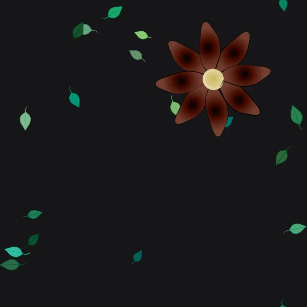 Flores Simples Con Hojas Verdes Composición Libre Ilustración Vectorial — Vector de stock