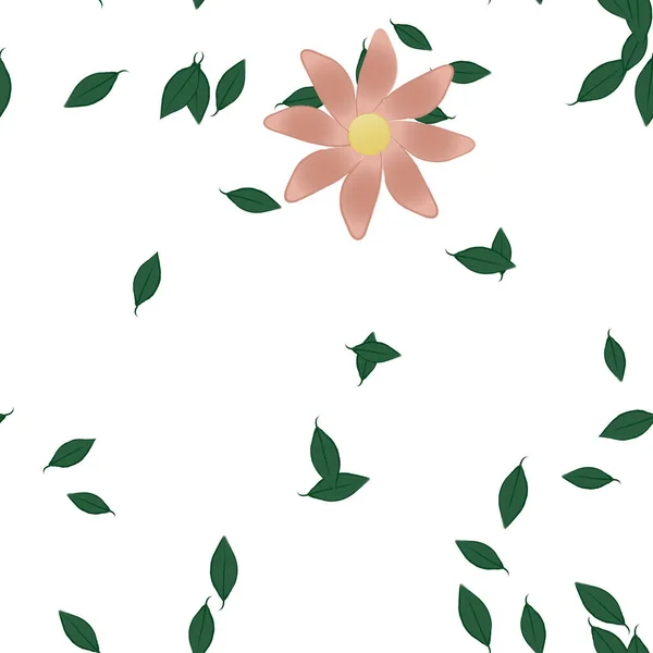 Modèle Vectoriel Avec Des Fleurs Colorées Simples Des Feuilles Vertes — Image vectorielle