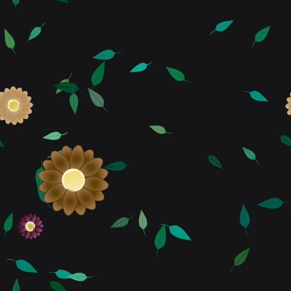 Flores Simples Con Hojas Verdes Composición Libre Ilustración Vectorial — Vector de stock