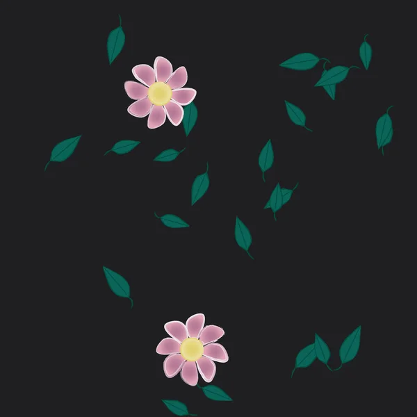 Hermosa Composición Con Flores Colores Simples Hojas Verdes Fondo Ilustración — Archivo Imágenes Vectoriales