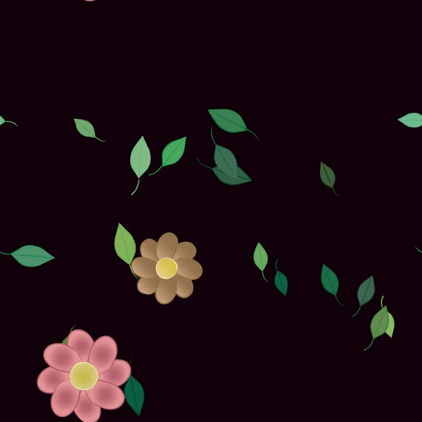 Modèle Vectoriel Avec Des Fleurs Colorées Simples Des Feuilles Vertes — Image vectorielle