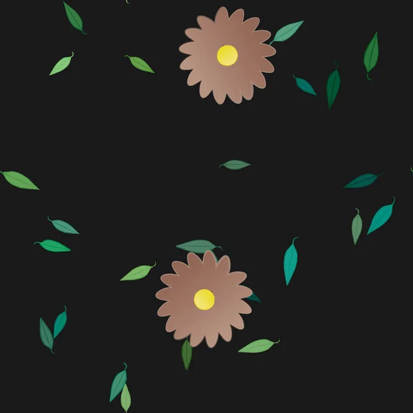 Flores Con Hojas Verdes Composición Libre Ilustración Vectorial — Archivo Imágenes Vectoriales