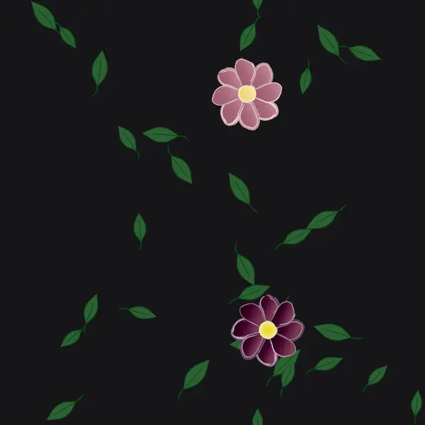 Composición Libre Con Flores Colores Simples Hojas Verdes Para Papel — Vector de stock