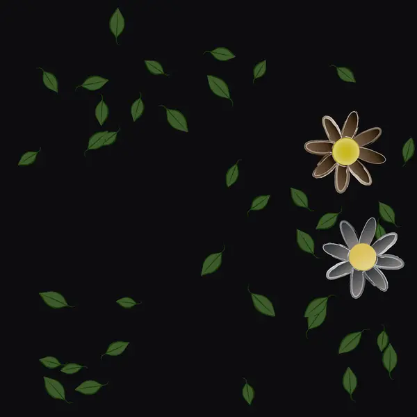 Composição Bonita Com Flores Coloridas Simples Folhas Verdes Fundo Ilustração —  Vetores de Stock