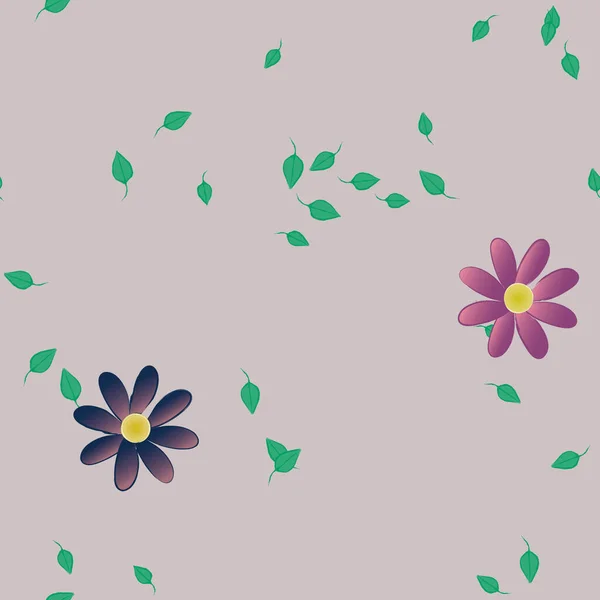 Free Composition Simple Colorful Flowers Green Leaves Wallpaper Vector Illustration — Stock Vector