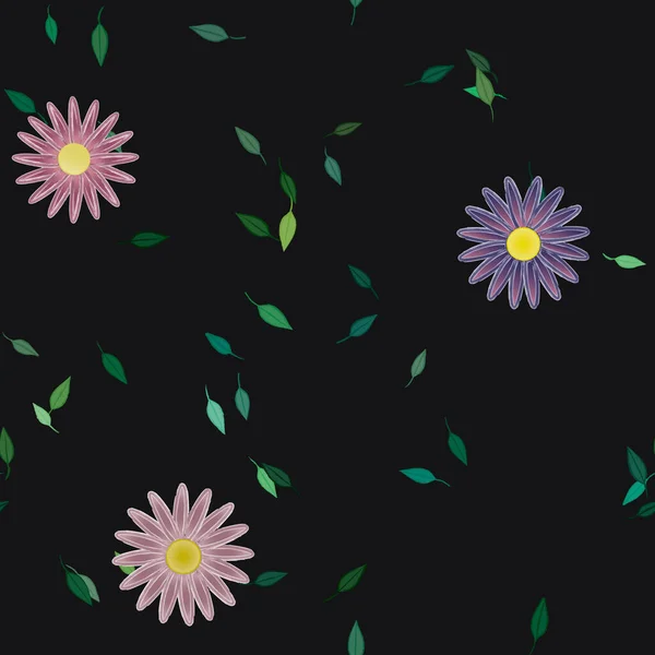 Flores Simples Con Hojas Verdes Composición Libre Ilustración Vectorial — Vector de stock