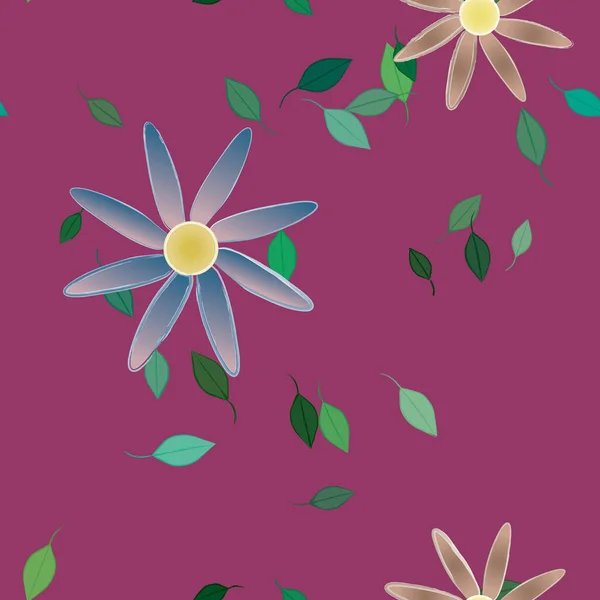 Flores Simples Con Hojas Verdes Composición Libre Ilustración Vectorial — Vector de stock