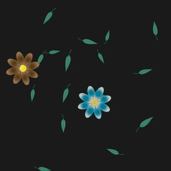 Composição Design Com Flores Simples Folhas Verdes Ilustração Vetorial — Vetor de Stock