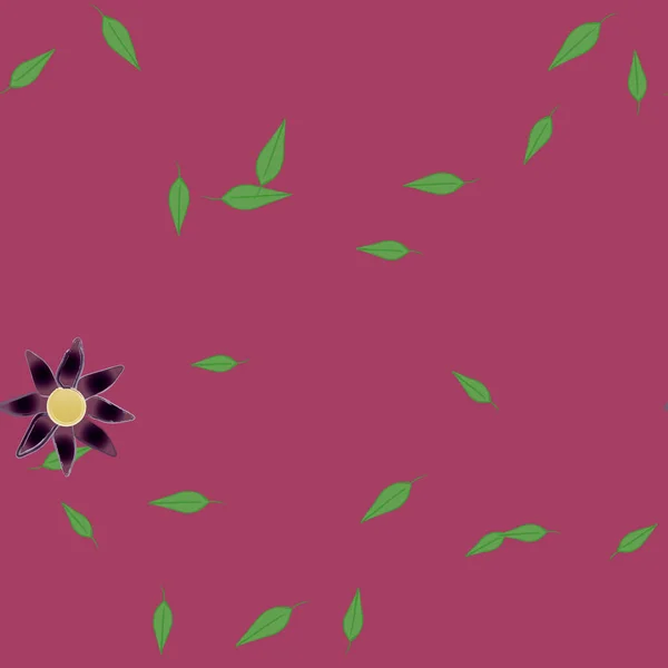 Flores Simples Con Hojas Verdes Composición Libre Ilustración Vectorial — Vector de stock