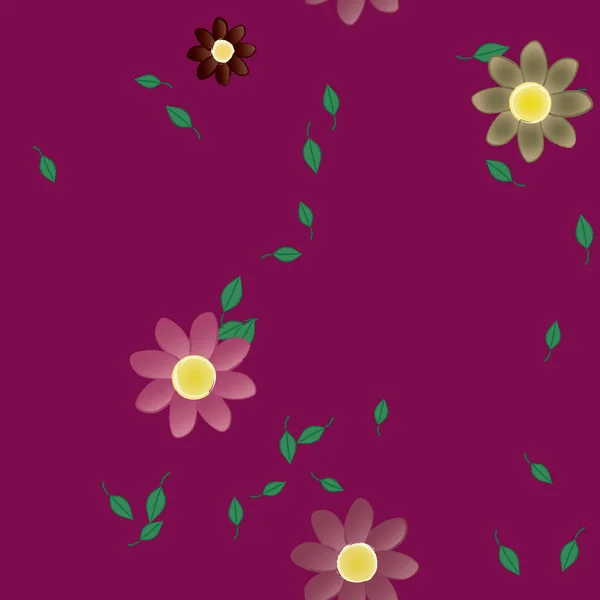 Composición Diseño Con Flores Simples Hojas Verdes Ilustración Vectorial — Vector de stock