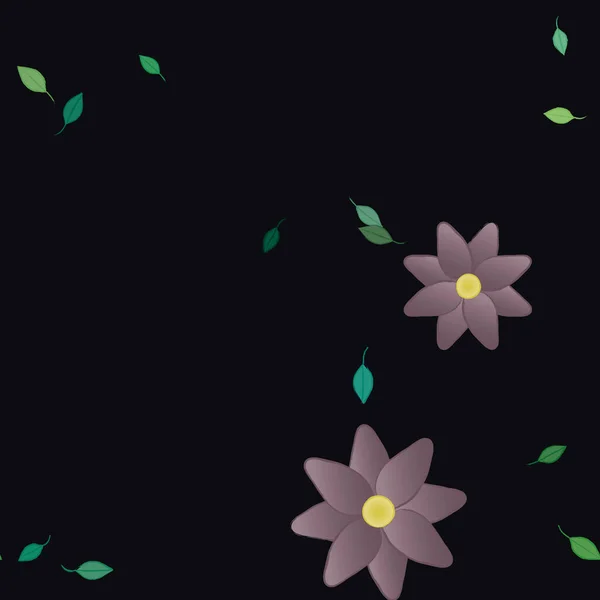 Composição Bonita Com Flores Coloridas Simples Folhas Verdes Fundo Ilustração — Vetor de Stock