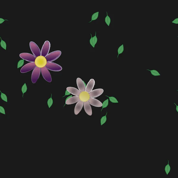 シンプルな花や緑の葉で構成され — ストックベクタ
