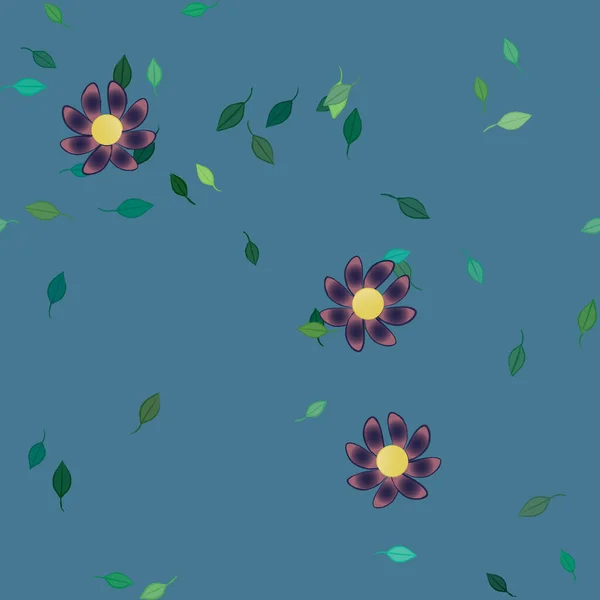 Fleurs Simples Avec Des Feuilles Vertes Composition Libre Illustration Vectorielle — Image vectorielle