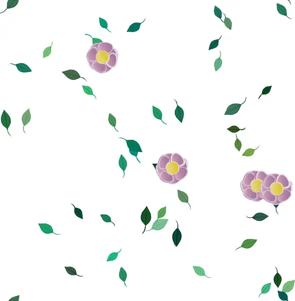 Composição Bonita Com Flores Coloridas Simples Folhas Verdes Fundo Ilustração — Vetor de Stock