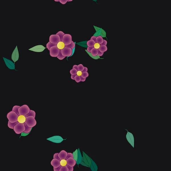 Hermosa Composición Con Flores Colores Simples Hojas Verdes Fondo Ilustración — Archivo Imágenes Vectoriales