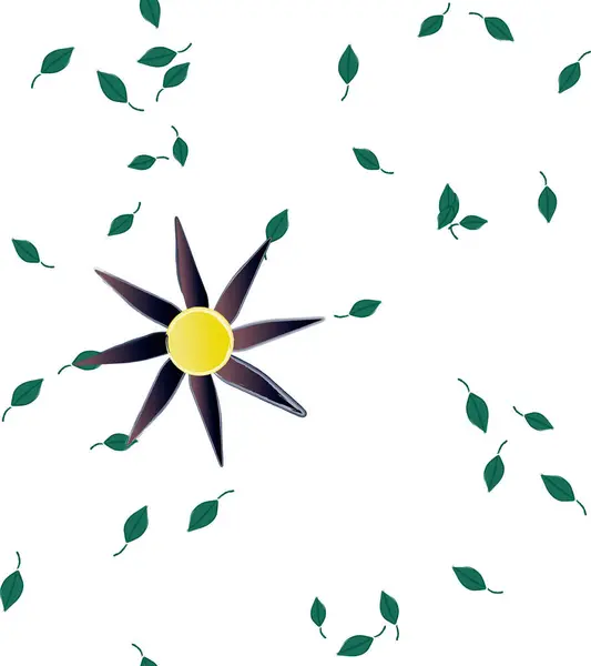 Flores Simples Con Hojas Verdes Composición Libre Ilustración Vectorial — Vector de stock