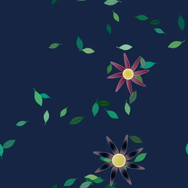 Flores Colores Hojas Verdes Fondo Ilustración Vectorial — Vector de stock