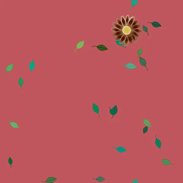 Plantilla Vector Con Flores Coloridas Simples Hojas Verdes — Vector de stock