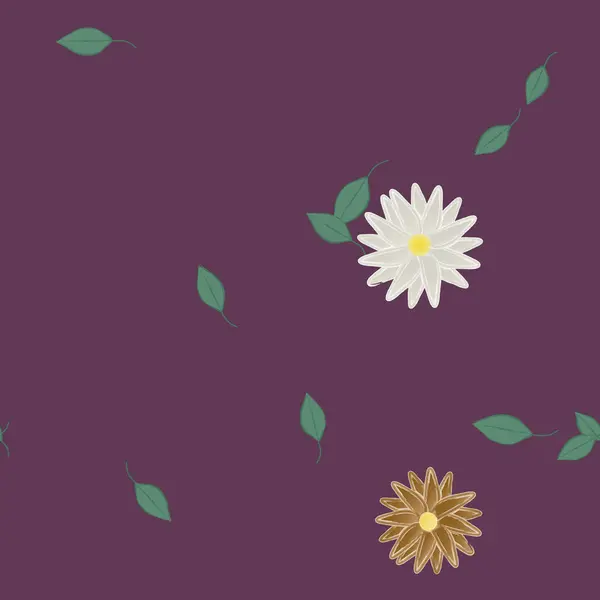 Composição Bonita Com Flores Coloridas Simples Folhas Verdes Fundo Ilustração — Vetor de Stock