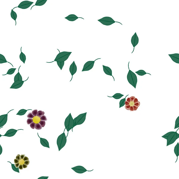 Composição Livre Com Flores Coloridas Simples Folhas Verdes Para Papel — Vetor de Stock