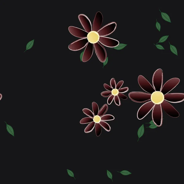 Freie Komposition Mit Einfachen Bunten Blumen Und Grünen Blättern Für — Stockvektor