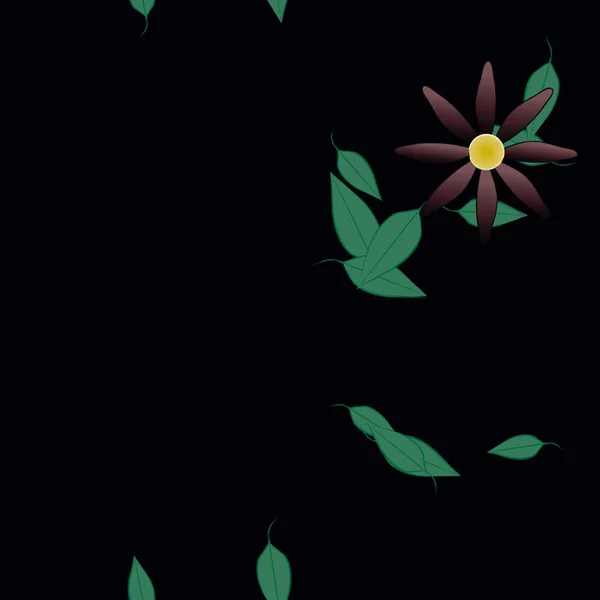 Flores Simples Con Hojas Verdes Composición Libre Ilustración Vectorial — Vector de stock