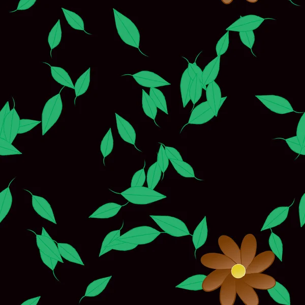 Composição Bonita Com Flores Coloridas Simples Folhas Verdes Fundo Ilustração — Vetor de Stock