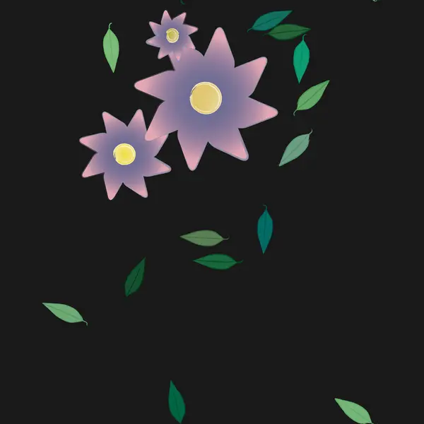 Composition Design Avec Fleurs Simples Feuilles Vertes Illustration Vectorielle — Image vectorielle