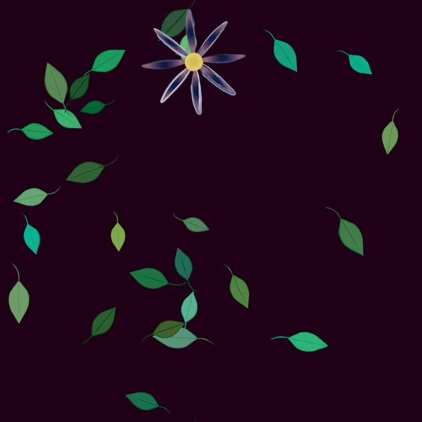 Flores Simples Con Hojas Verdes Composición Libre Ilustración Vectorial — Vector de stock