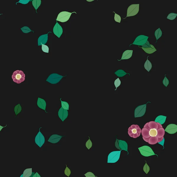 Красива Композиція Простими Кольоровими Квітами Зеленим Листям Чорному Фоні Векторні — стоковий вектор