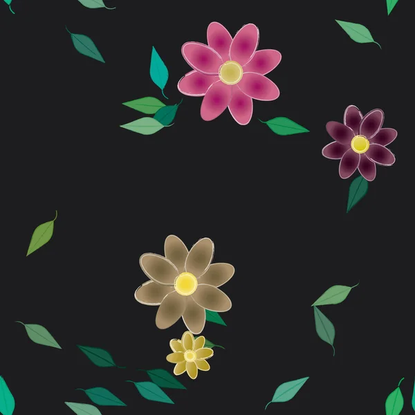 Composición Libre Con Flores Colores Simples Hojas Verdes Para Papel — Archivo Imágenes Vectoriales