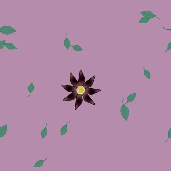 Modèle Vectoriel Avec Des Fleurs Colorées Simples Des Feuilles Vertes — Image vectorielle