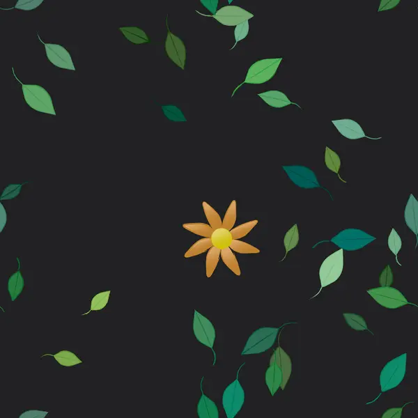 Composición Diseño Con Flores Simples Hojas Verdes Ilustración Vectorial — Vector de stock