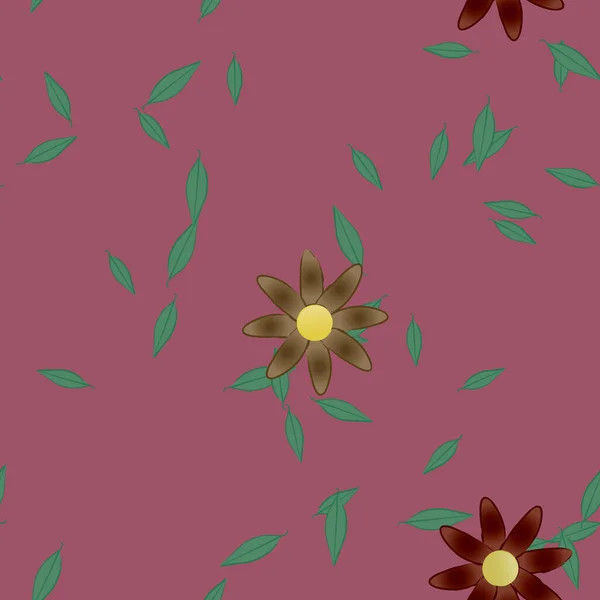 Fleurs Colorées Feuilles Vertes Arrière Plan Illustration Vectorielle — Image vectorielle