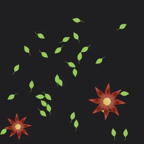 Flores Simples Con Hojas Verdes Composición Libre Ilustración Vectorial — Vector de stock