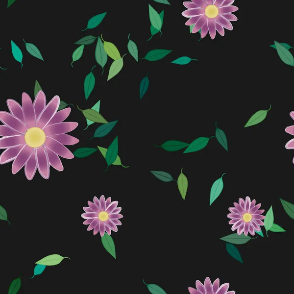 Composição Design Com Flores Simples Folhas Verdes Ilustração Vetorial — Vetor de Stock