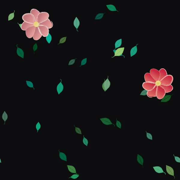 Composição Design Com Flores Simples Folhas Verdes Ilustração Vetorial —  Vetores de Stock