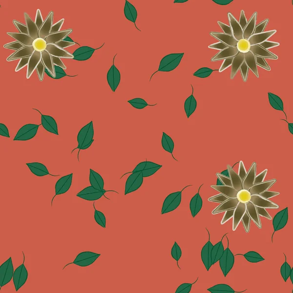 Plantilla Vector Con Flores Coloridas Simples Hojas Verdes — Vector de stock