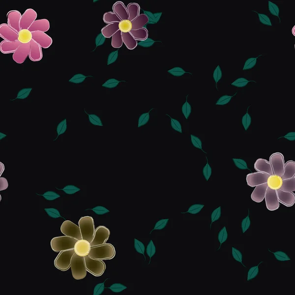 Composición Libre Con Flores Colores Simples Hojas Verdes Para Papel — Archivo Imágenes Vectoriales