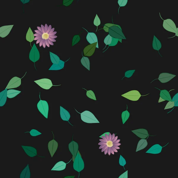 Composição Bonita Com Flores Coloridas Simples Folhas Verdes Fundo Ilustração — Vetor de Stock