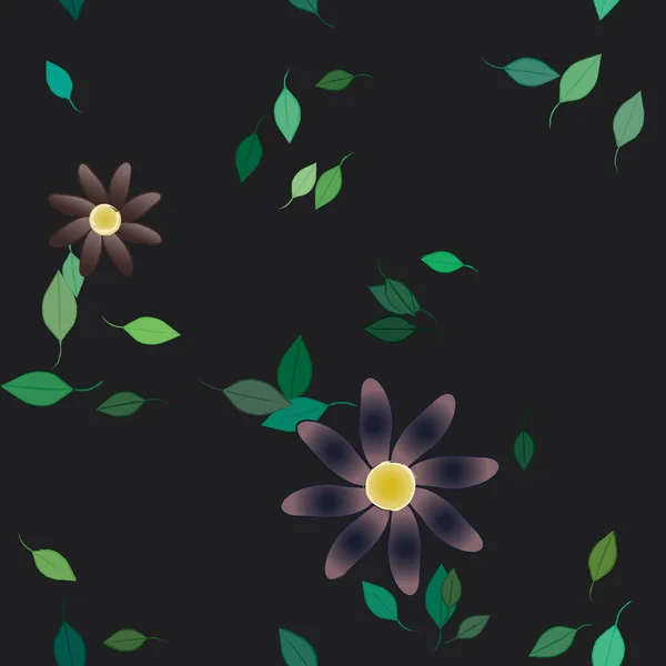 Composição Bonita Com Flores Coloridas Simples Folhas Verdes Fundo Ilustração — Vetor de Stock