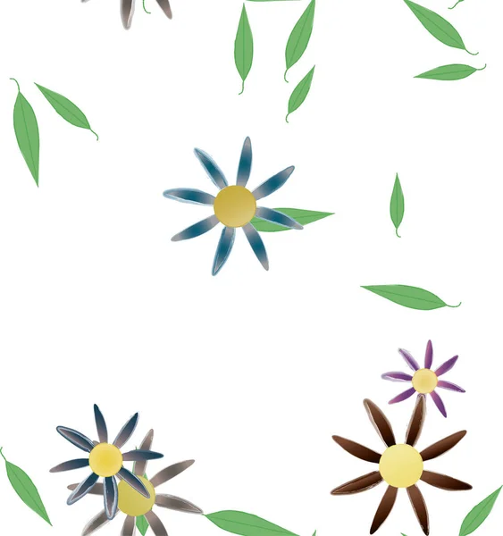 Flores Simples Con Hojas Verdes Composición Libre Ilustración Vectorial — Vector de stock