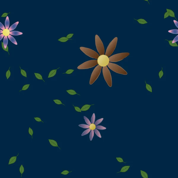 Flores Con Hojas Verdes Composición Libre Ilustración Vectorial — Vector de stock