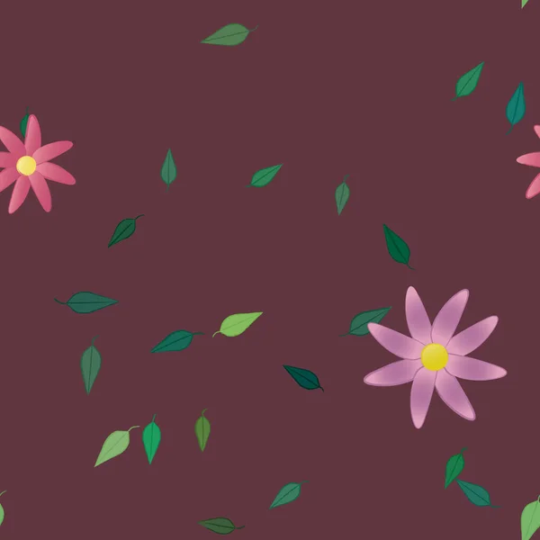 Hermosa Composición Con Flores Colores Simples Hojas Verdes Fondo Ilustración — Vector de stock