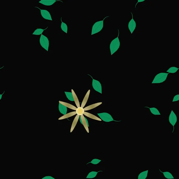 Composición Diseño Con Flores Simples Hojas Verdes Ilustración Vectorial — Vector de stock