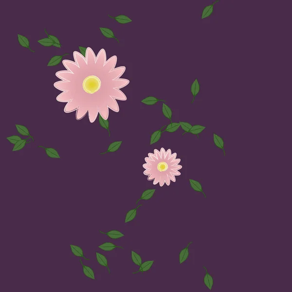 Composição Bonita Com Flores Coloridas Simples Folhas Verdes Fundo Ilustração — Vetor de Stock