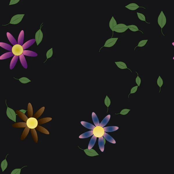 Composición Libre Con Flores Colores Simples Hojas Verdes Para Papel — Archivo Imágenes Vectoriales