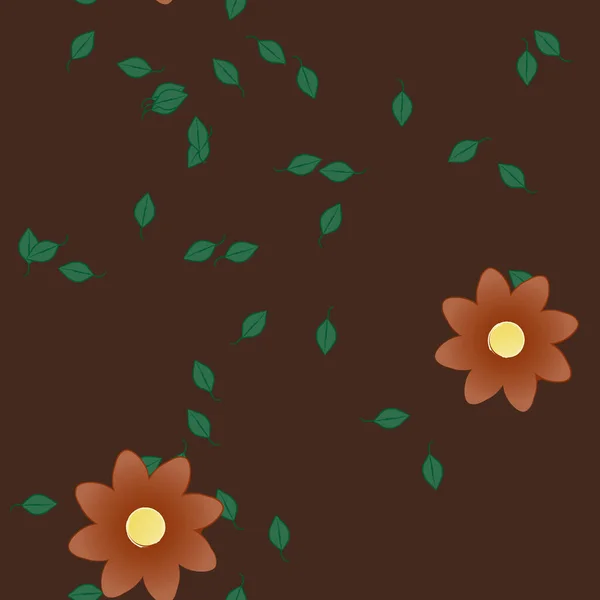 Bloemen Met Groene Bladeren Vrije Samenstelling Vector Illustratie — Stockvector